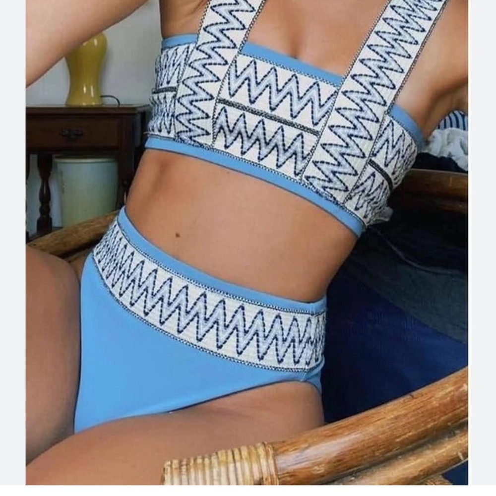 Elysiian Light Blue High-Waist Embroidered Bikini Set